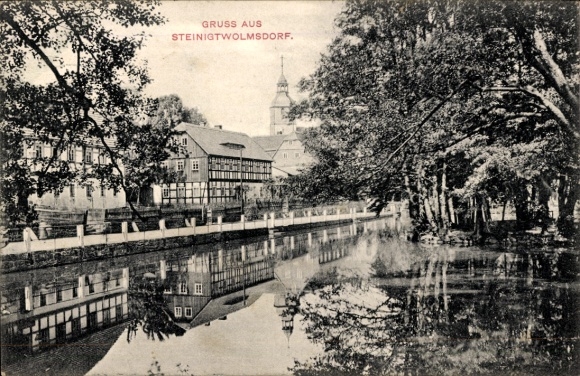 Postcard Steinigtwolmsdorf in Lusatia, partial view, half-timbered house