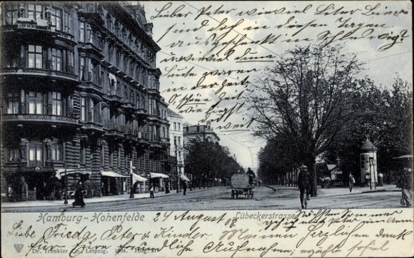 Postcard Hamburg Hohenfelde, Lübecker Straße, advertising column