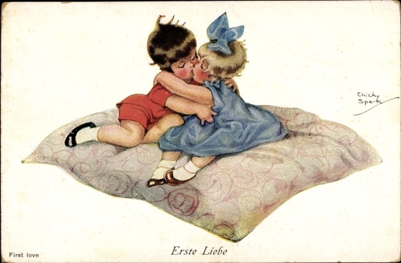 Artist Postcard Spark, Chicky, First Love, Kiss, Hug, Lovers