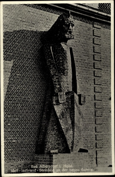 Ak Albersdorf in Dithmarschen, Wulf Isebrand Steinbild op de nieuwe school