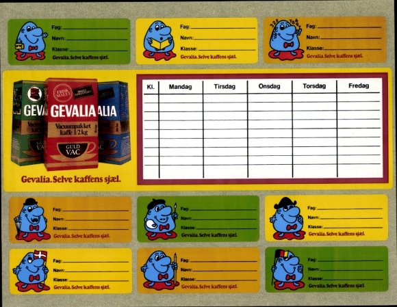 Timetable sticker Gevalia Kaffee, Sweden, nameplates around 1970