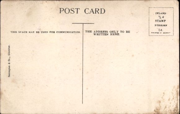 PC Gibraltar, garden in trees, street, people, bench, postmark, halfpenny