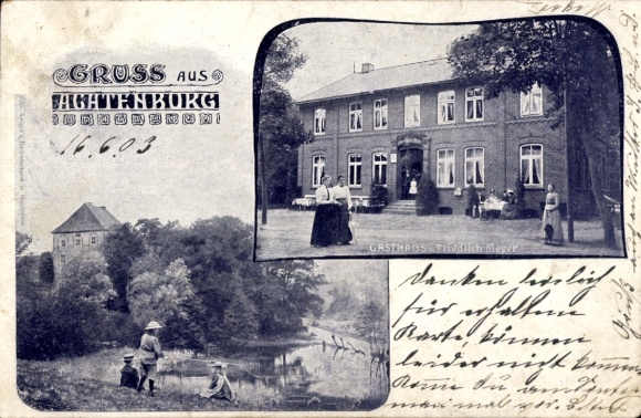 Postcard Agathenburg Agatenburg in Lower Saxony, guesthouse, pond