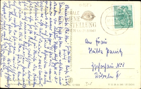 Postcard Riesa on the Elbe Saxony, Friedrich Ebert Platz, August Bebel School