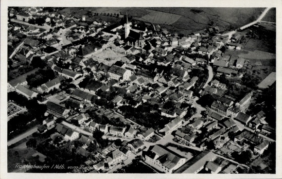 Postcard Frontenhausen in Lower Bavaria, aerial view of church