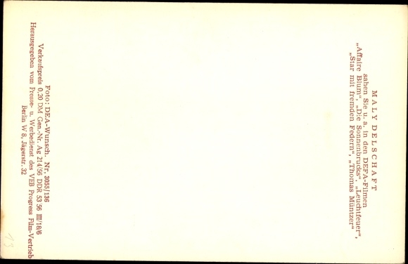 Postcard Actress Maly Delschaft, DEFA, Affaire Blum, The Sonnenbrucks