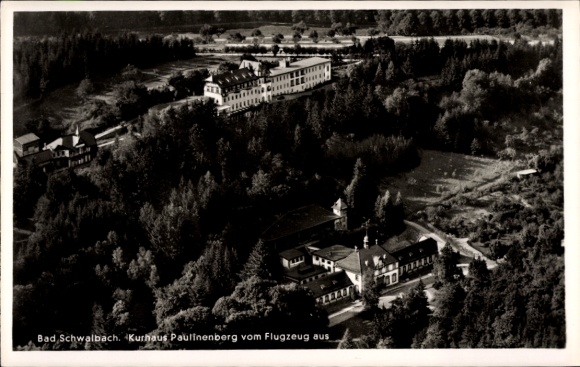 Postcard Bad Schwalbach im Taunus, aerial photograph of the Paulinenberg spa, forest, buildings, landscape