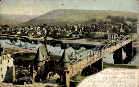 Ak Traben Trarbach, Moselbrücke mit Blick auf die Stadt