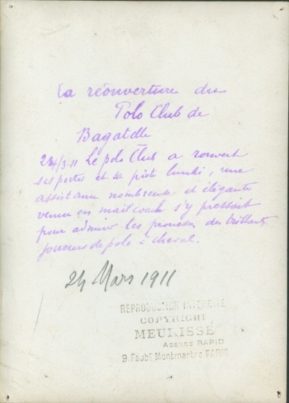 Photo Paris XVI, Polo Club de Bagatelle, 1911