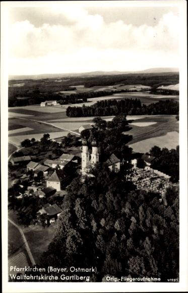 Postcard Gartlberg parish churches in Lower Bavaria, Gartlberg pilgrimage church, aerial photograph