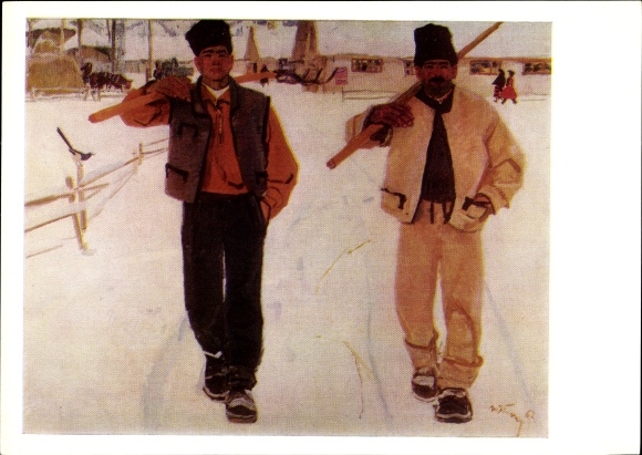 Artist Postcard Jablonskaja, T., father and I