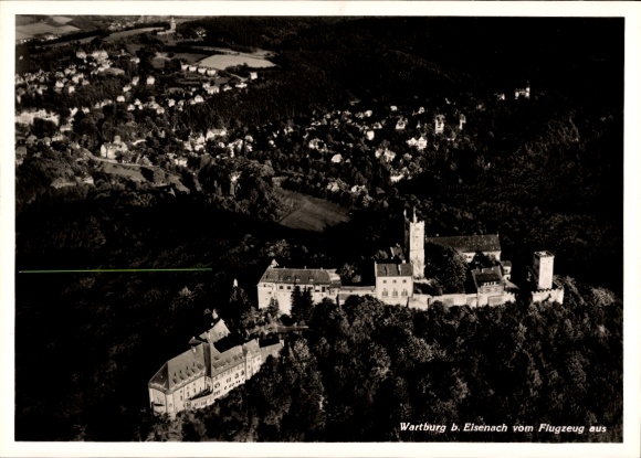 Postcard Lutherstadt Eisenach in Thuringia, Wartburg, aerial view of the Wartburg, impressive castle, l
