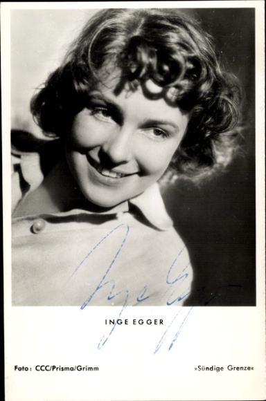 Postcard actress Inge Egger, Sinful Border, portrait, autograph