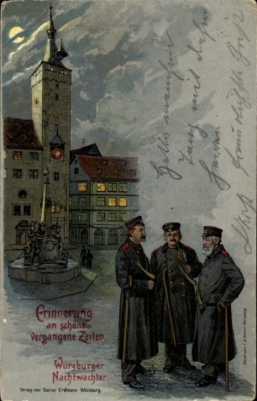 Maanlicht litho Würzburg am Main Neder-Franken, Nachtwacht