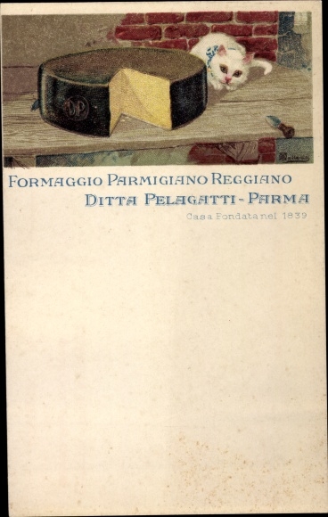 Chromo-Litho Parma Emilia RomagnaParmigiano Reggiano Cheese, Pelagatti Company Parma, Käse, Hauskatze
