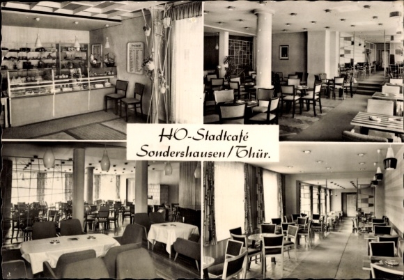 Postcard Sondershausen in the Kyffhäuserkreis Thuringia, HO-Stadtcafé, Thuringia, interior view of the café