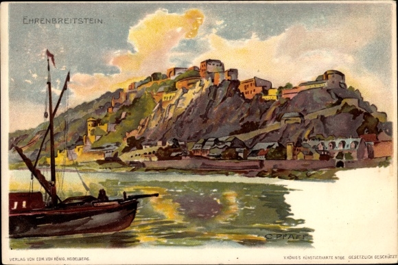 Artist Chromo-Litho Pfaff, C., Koblenz in Rhineland-Palatinate, Ehrenbreitstein Fortress