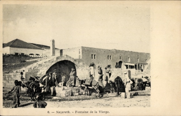 Postcard Nazaret Nazareth Israel, Fountain of the Virgin, people, donkey, watering hole