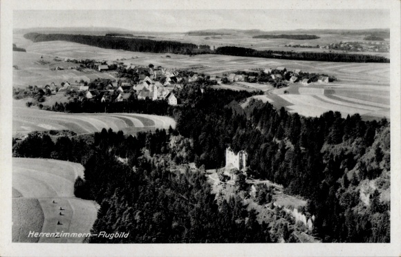 Ak Herrenzimmern Bösingen bei Rottweil Württemberg, Flugaufnahme von  ländliche Landschaft,  Ruin