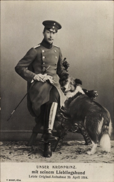 Ak Kronprinz Wilhelm von Preußen, Portrait, Uniform, Hund, Liersch 807