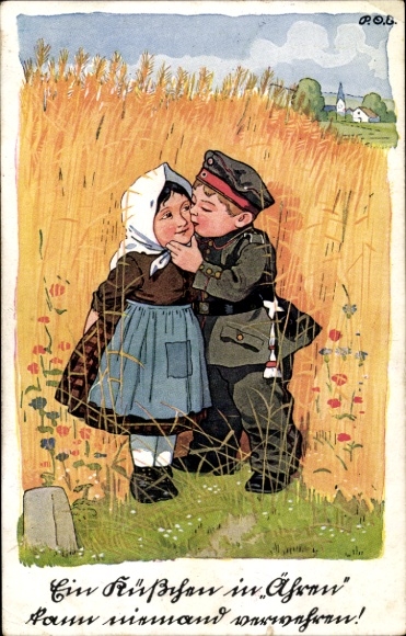 Artist Postcard Engelhard, POE, A Kiss in Ears of Corn, Soldier's Love