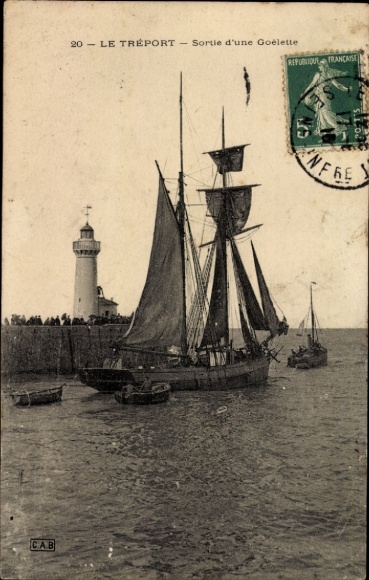 Ak Le Tréport Seine Maritime,  Segelschiff, Leuchtturm, Hafen, französische Republik