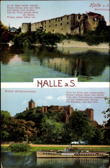 Postcard Giebichenstein Halle an der Saale, Giebichenstein Castle, Saale, Moritzburg, river landscape, r