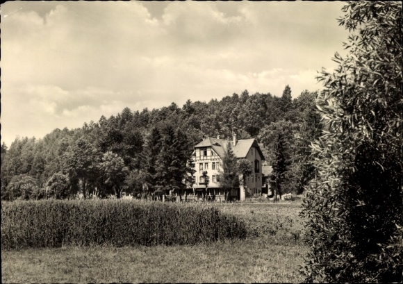 Postcard Mühltal in the Odenwald, holiday home Robertsmühle, idyllic landscape, forest, meadow, building