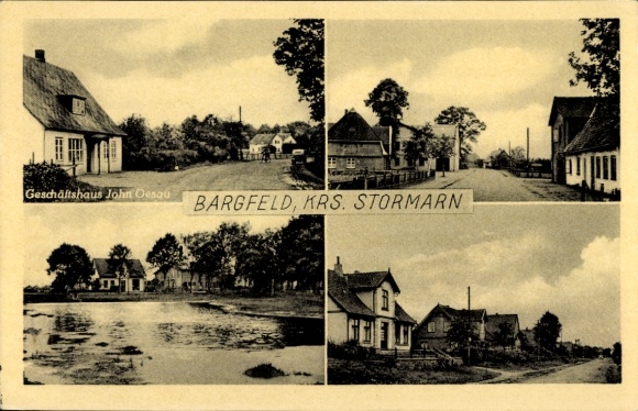 Postcard Bargfeld Stegen in the district of Stormarn, commercial building John Oesau, street view, lake view