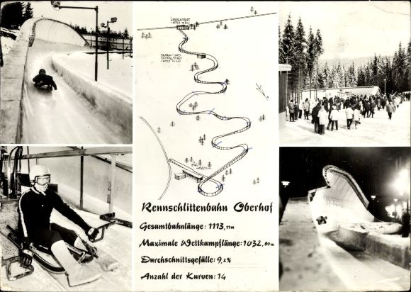 Ak Oberhof im Thüringer Wald, Rennschlittenbahn, Winter