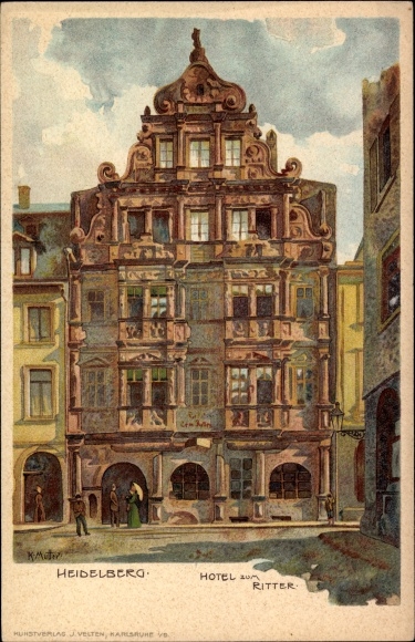 Kunstenaar litho moeder, K., Heidelberg am Neckar, Hotel Zum Ritter