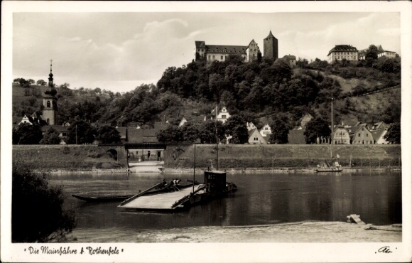 Postcard Rothenfels am Main Lower Franconia, partial view, Main ferry