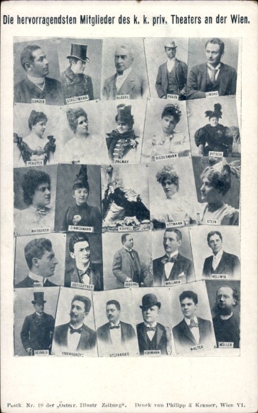 Postcard Vienna, The most outstanding members of the kk priv. Theater an der Wien, Portraits