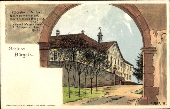 Artist Chromo-Litho Daur, H., Obereggenen Schliengen in the Black Forest, Bürgeln Castle