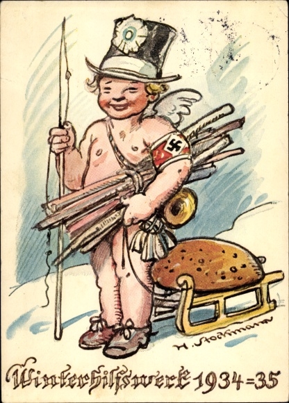 KP artystyczna pocztówka Stockmann, WHW 1934/35, Kupidyn, propaganda