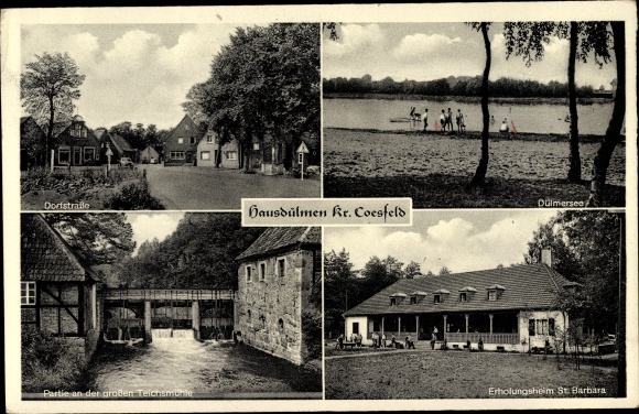 Ak Hausdülmen Dülmen w Münsterland, Dorfstrasse, dom rekonwalescencji św. Barbary, duży Teichsmühle