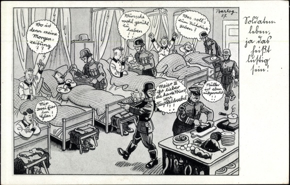 Künstler Ak Barlog, Soldatenleben heißt lustig sein, Wehrmacht, Offizier, Schlafstube, II. WK