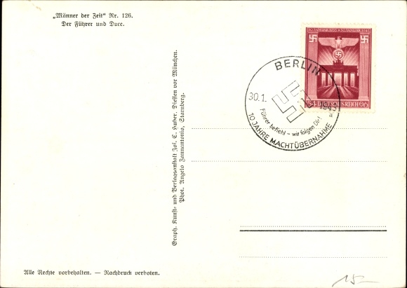 Postcard Führer and Reich Chancellor Adolf Hitler, Benito Mussolini, state meeting, men of the time 126