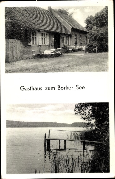 Postcard Bork Kyritz in the Prignitz, Inn zum Borker See, water view