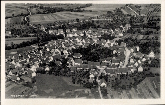 Postcard Riederich, aerial photograph