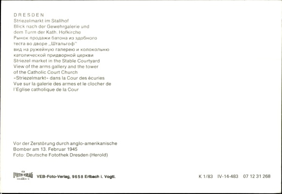 Postcard Dresden Altstadt, Striezelmarkt, Stallhof, Gewehrgalerie, Tower, Catholic Court Church