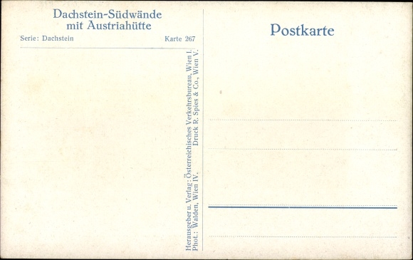 Postcard Dachstein Styria, south walls with Austriahütte, panorama