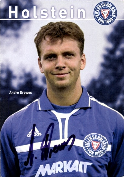 Karta z autografem piłkarza Andre Drewesa, Holstein Kiel, autograf