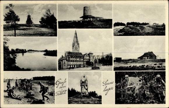 Postcard Paderborn in North Rhine Westphalia, military training area, Senne camp, windmill, Wehrmacht