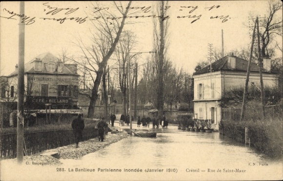 PC Créteil Val de Marne, flood of January 1910, Restaurant Prab, Café Billard, Rue de Saint-Maur