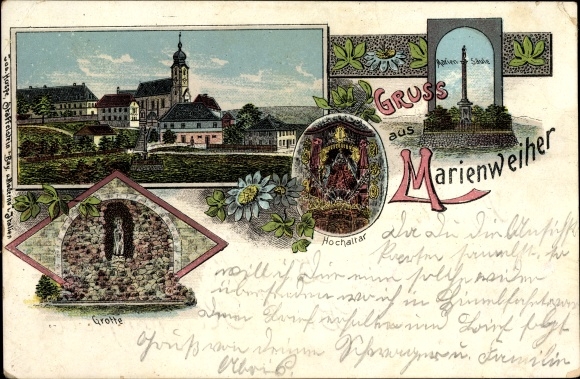 lito Marienweiher Marktleugast w Lesie Frankońskim w Bawarii, grota, panorama, kolumna, ołtarz główny