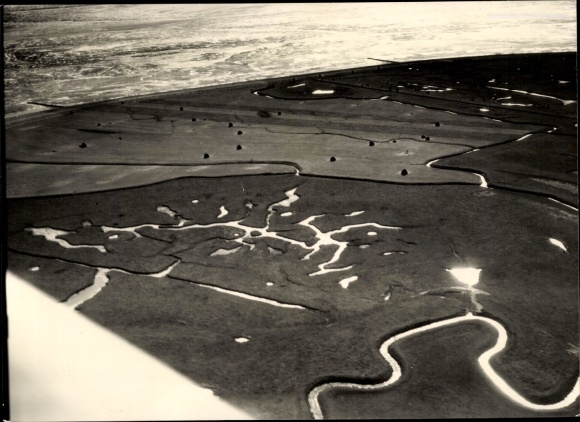 Foto Hallig Hooge in Nordfriesland, Fliegeraufnahme
