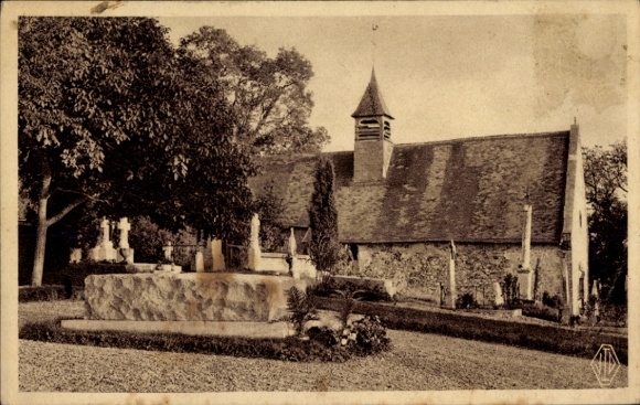 Postcard Cocherel Eure, church, grave of Pt. Briand