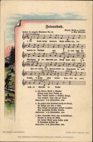Song Postcard Günther, Anton, Erzgebirgische Mundart 36, Feierobnd
