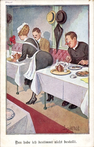 Postcard Niederlössnitz Niederlößnitz Radebeul Saxony, waiter, I definitely didn't order that...